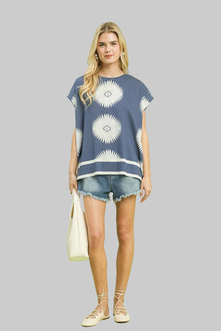 Darla Blue Print Top