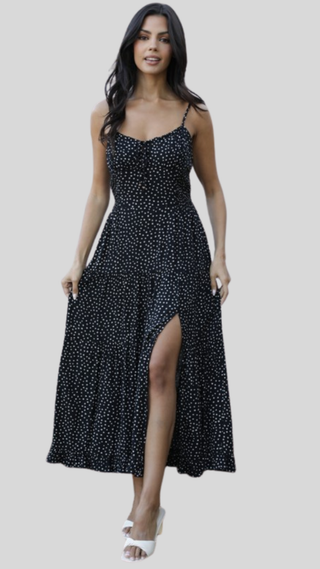 Corina Black Polka Dot Midi Dress