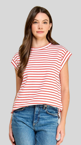 Renee White/Coral Stripe Tee
