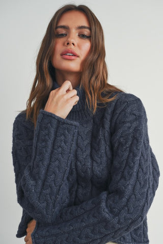 Sonia Navy Braided Sweater