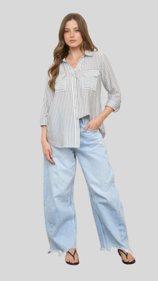 Avery Black Pinstripe Top