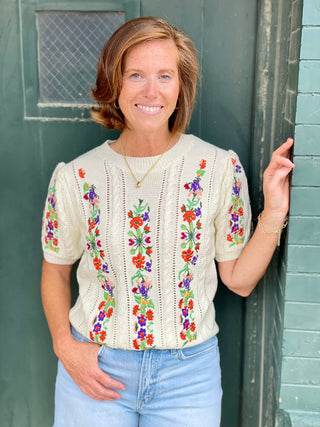 Mia Ivory Embroidered Sweater