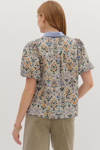 Kallie Blue Print Top