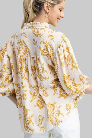 Brenda Mustard Print Top