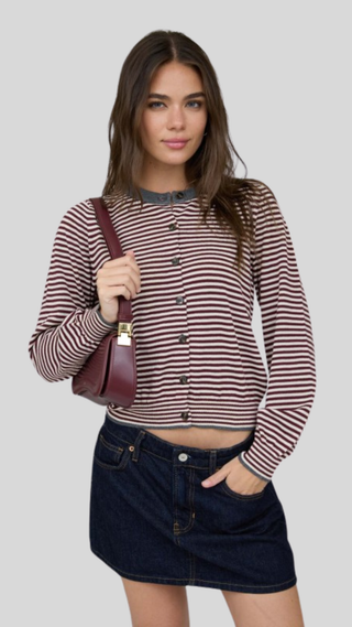 Devon Burgundy Stripe Contrast Cardigan