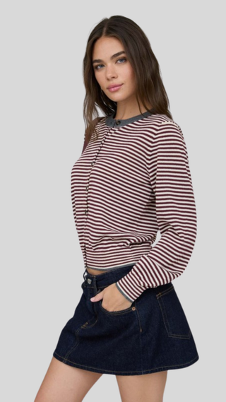 Devon Burgundy Stripe Contrast Cardigan