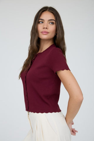 Elle Burgundy Scalloped Cardi