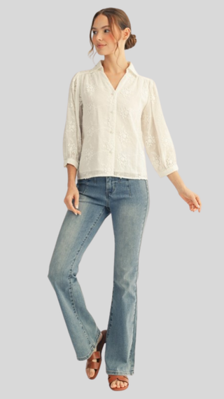 Campbell Ivory Embroidered Top