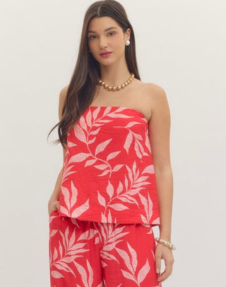 Harper Red Palm Print Strapless Top