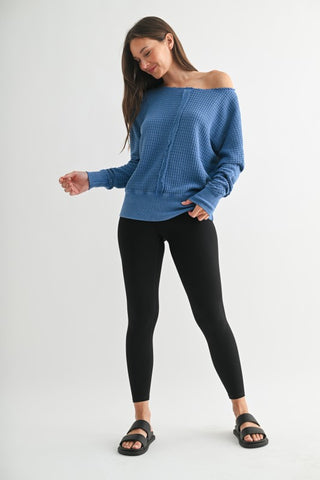 Thea Blue Waffle Top