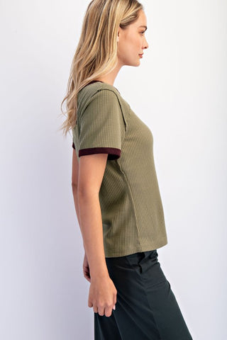 Celeste Olive Waffle Top