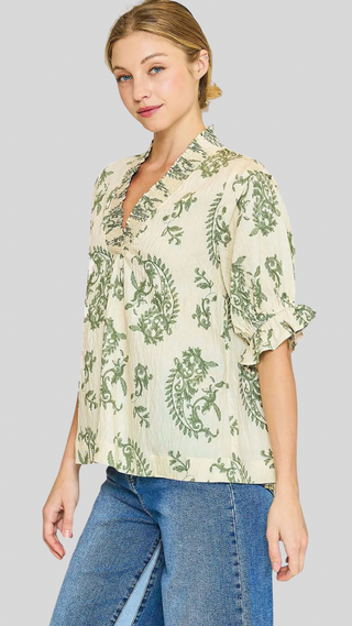 Collette Green Print Top