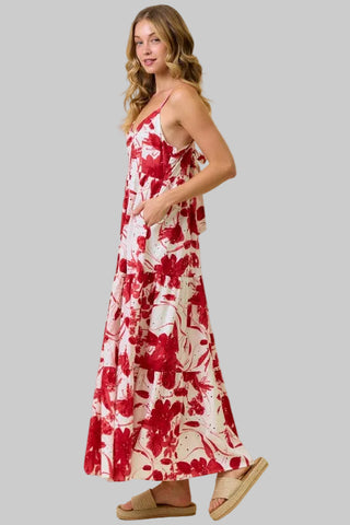 Lori Red Floral Tiered Maxi