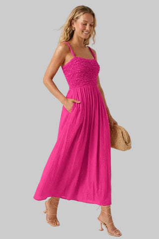 Annie Hot Pink Smocked Maxi Large Annie Hot Pink Smocked Maxi Large