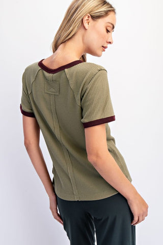 Celeste Olive Waffle Top
