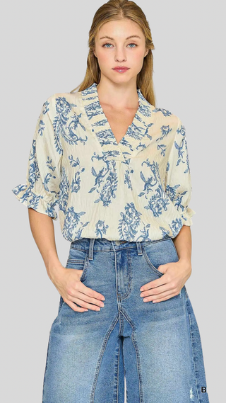 Collette Blue Print Top
