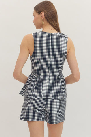 Poppy Navy Gingham Ruffle Top