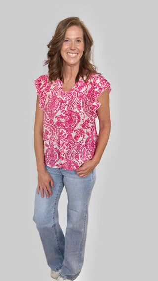 Paula White/Pink Print Top
