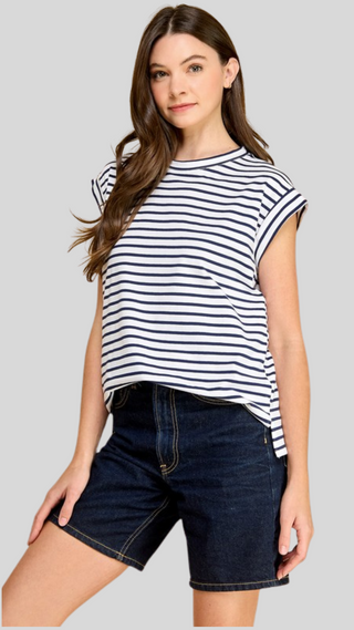 Renee White/Navy Stripe Tee