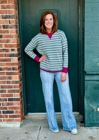 Mara Slate Stripe Contrast Sweater