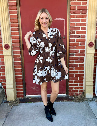 Evelyn Espresso Print Dress