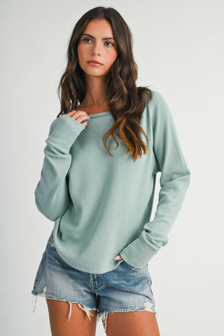 Jessica Aqua Waffle Top