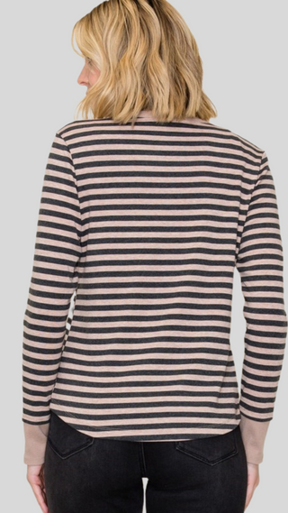 Tasha Black/Taupe Stripe Top