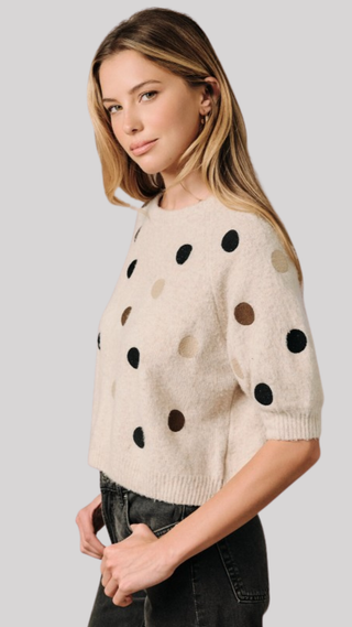 Kami Oatmeal Polka Dot Sweater