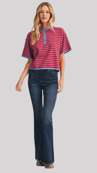 Mariah Red/Blue Sweater Top