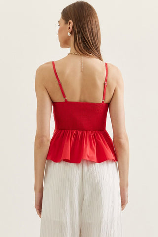 Sophie Red Pleated Peplum Tank