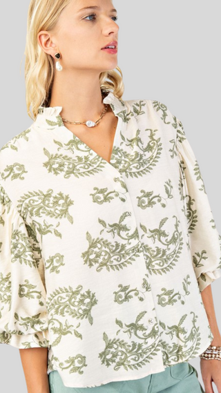 Martha Sage Print Button-Up