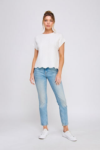 Paula Ivory Scalloped Sweater