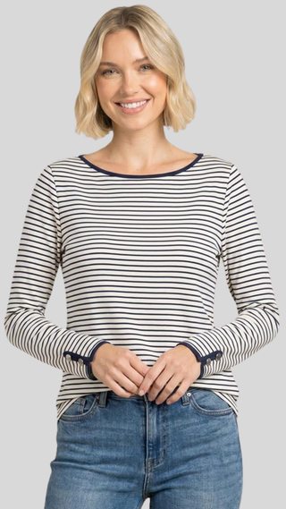 Angela Navy/Ivory Stripe Top