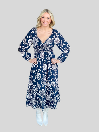 Ashley Navy Print Dress