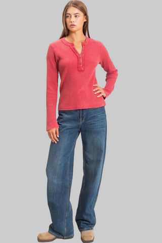 Heidi Red Waffle Top