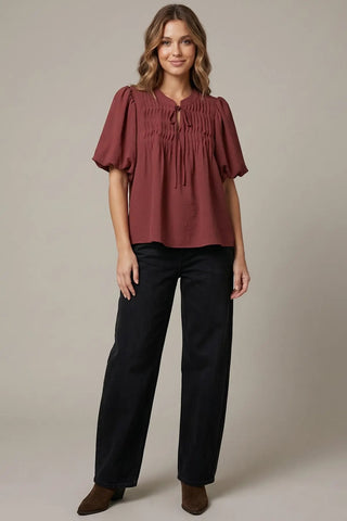 Tiana Dusty Mauve Smocked Top