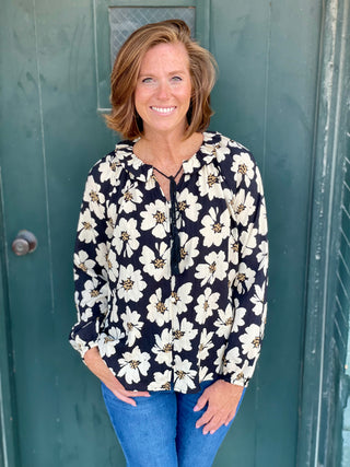 Leah Black Print Blouse