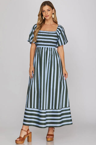 Merritt Green/Blue Midi Dress
