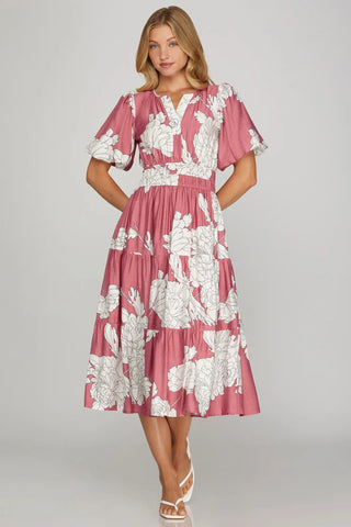 Carmine Pink Floral Dress