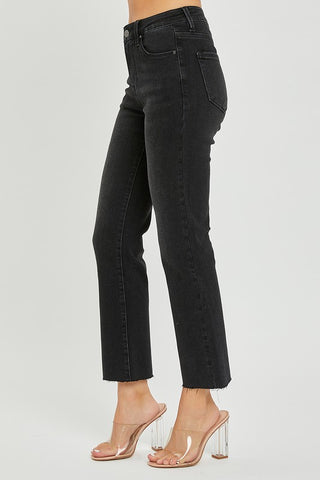 Mildred Black Mid Rise Straight Denim