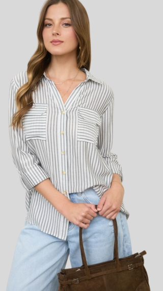 Avery Black Pinstripe Top