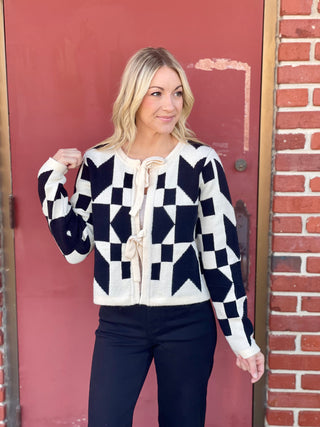 Harlow Black/Cream Tie Sweater