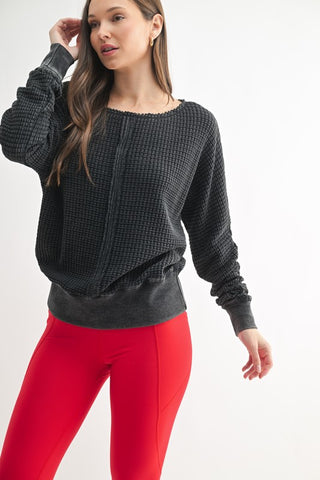 Thea Black Waffle Top