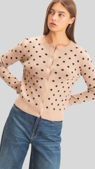 Evelyn Taupe Polka Dot Cardigan