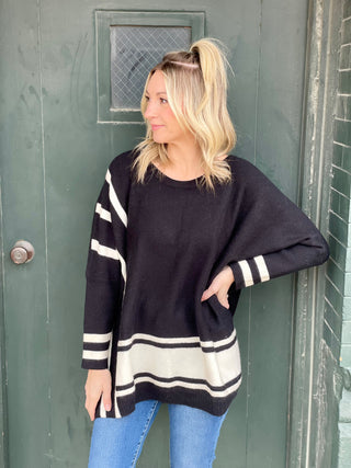 Becky Black/White Poncho Sweater