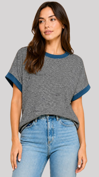 Birdie Black/Teal Stripe Top