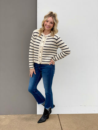 Genna Ecru/Black Stripe Sweater