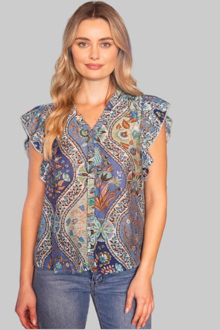Dehlia Blue Print Top