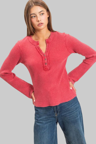 Heidi Red Waffle Top