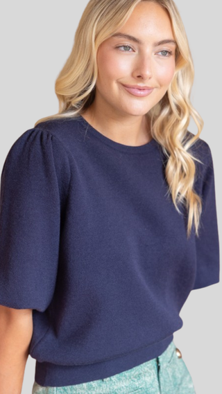 Leesa Navy Bubble Sleeve Top